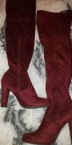 Red thigh high boots